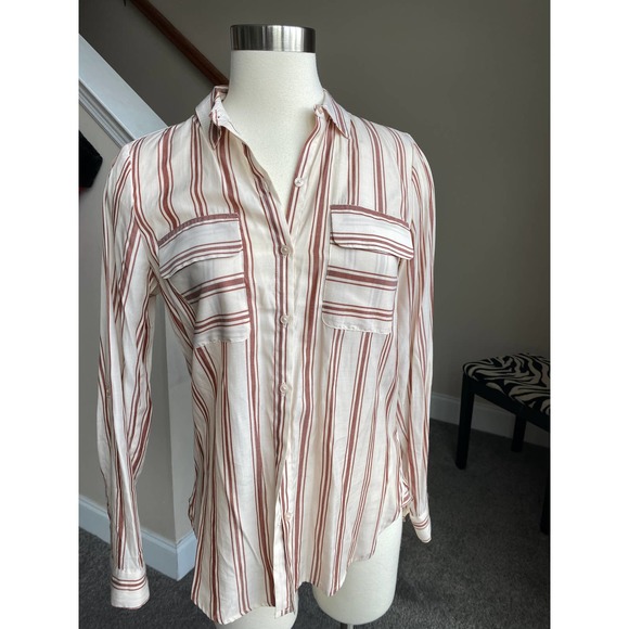 Express cream/brown "the city" button down top, size XS - Picture 1 of 10